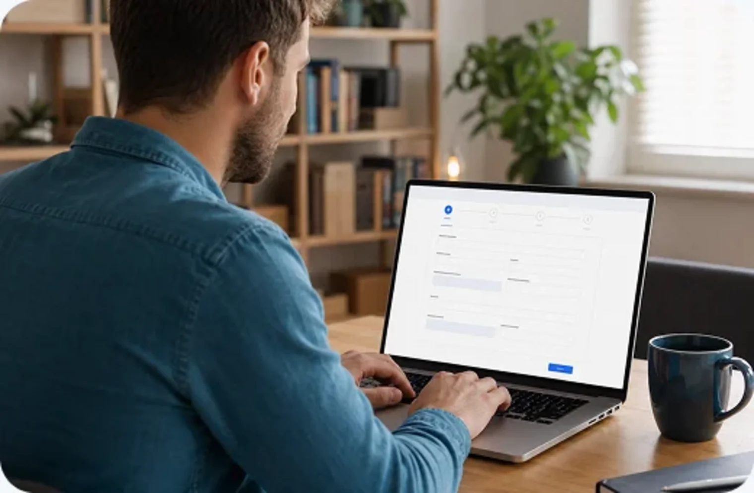 Mężczyzna wypełnia wniosek online